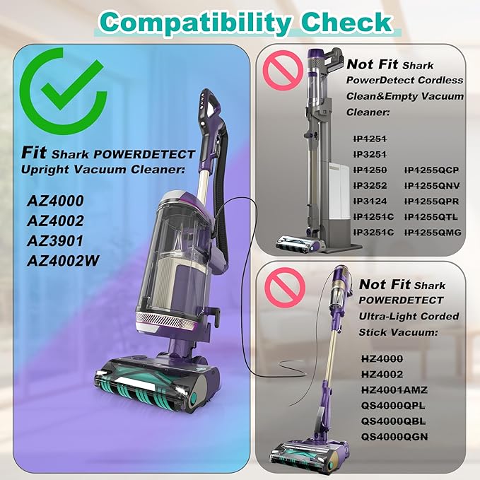 AZ4000 AZ4002 AZ3901 Soft Brush Roller Replacement Parts Compatible with Shark POWERDETECT Upright Vacuum Cleaner, 2 Brushroll, 1 Cleaning Brush, 468FP4000
