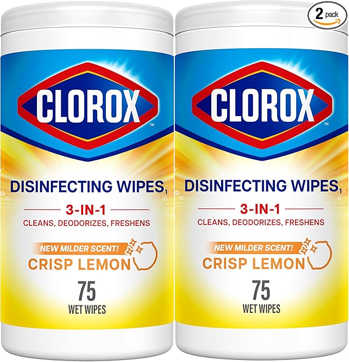 CLOROX Disinfecting Wipes, Bleach Free Cleaning Wipes, Crisp Lemon, 75 Count (Package May Vary) (Pack of 2)