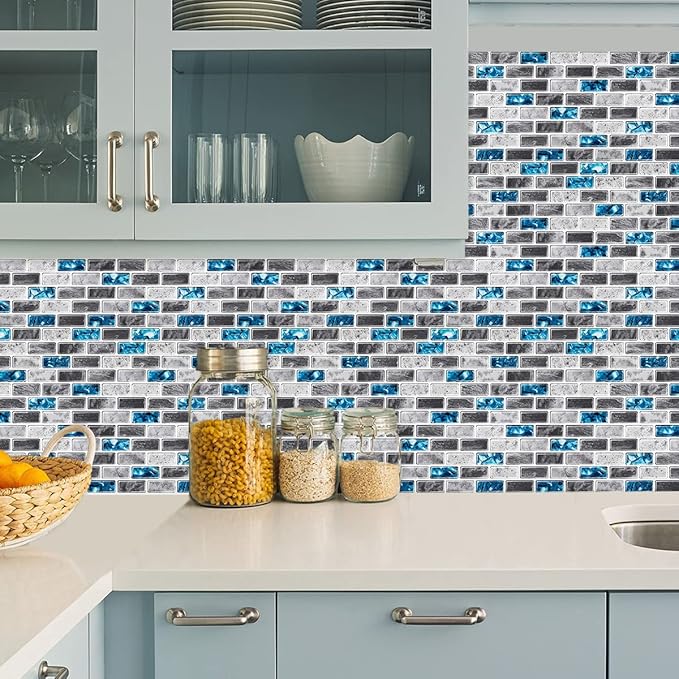 Marble Peel and Stick Backsplash for Kitchen, 10-Sheet Premium 3D Self Adhesive Tile Sticker for Kitchen Backsplash and Bathroom, Marble Look Decorative Tiles(12"x12")