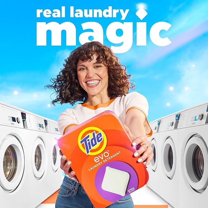 Tide evo Spring Blast Scent Laundry Detergent Fiber Tiles Works on 100% of Common Stains Safe for All Machines and Water Conditions Concentrated HE Compatible Clean and Instant Dissolve, 42 Count