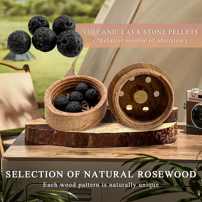 2 PCS Wood Car Essential Oil Diffuser, Wooden Aromatherapy Essential Oils Diffuser with Vent Clip, Wood Vent Clip Air Freshener for Vehicle Office Home Bedroom (Lucky Stamen)