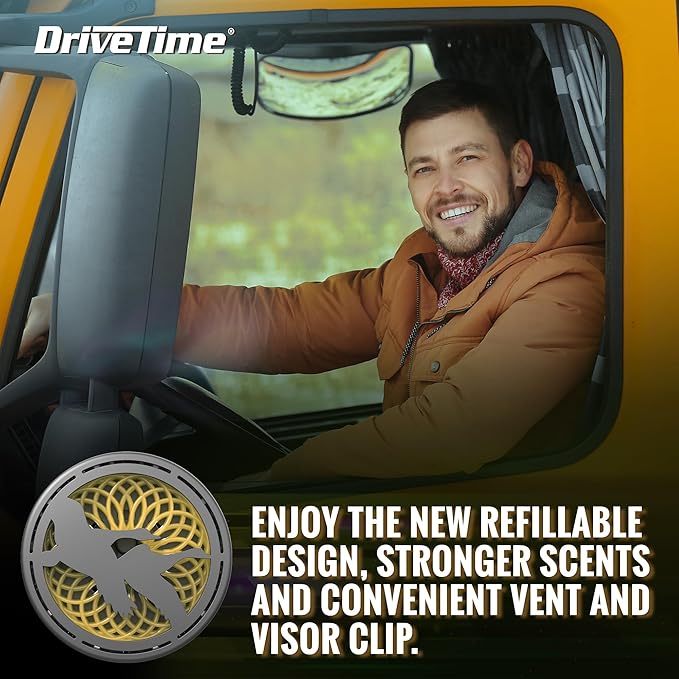 Drive Time Truck Puck Citrus Sky Fragrancee Car Air Freshener – Long-Lasting Car Deodorizer, Refillable Vent & Visor Clip Auto Air Freshener for Car, Truck & SUV, Premium Fragrance, Pack of 3