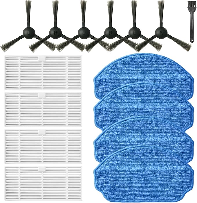 Replacement Parts for MAMNV BR151, for ZCWA BR151, for MANVINS G20, for Kilgone G20, for ONSON BR151, for MANVN BR151, for ZC WAS BR151, for iMartine BR151 Robot Vacuum,6 Side Brush,4 Mop Pad,4 Filter