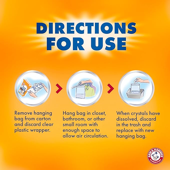 Arm & Hammer Hanging Moisture Absorber and Odor Eliminator, 16.1 oz., 6 Pack, Fragrance Free, Moisture Absorbers for Closet and Small Rooms, Long-Lasting Freshness