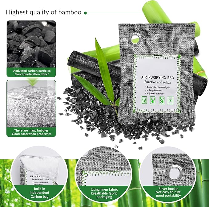 2 Bags Natural Air Purifying Bag | Bamboo Charcoal Odor Absorber for Home & Car | Closet Odor Eliminator, Small Room Deodorizer & Car Air Freshener | Charcoal Bags (100g gray2, Unscented)
