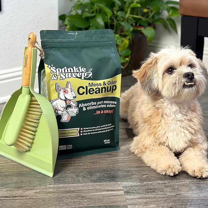 Dog Pee Cleaner Powder with Sweeper Kit | Pet Accident Cleanup Kit for Hard Surfaces | Vomit Cleanup Powder | Puppy Potty Training Aid | Dog Diarrhea Absorbent | Odor Remover | Sprinkle and Sweep