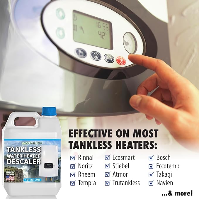 Nature's Freedom Tankless Water Heater Flush Descaler, Quart (32 oz) – Professional Non-Toxic Descaling Solution, Biodegradable, Made in the USA