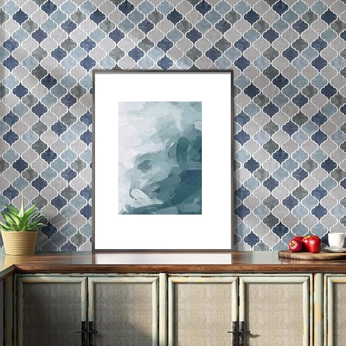 Arabesque Peel and Stick Backsplash for Kitchen, Thicker Design 3D Self Adhesive Wall Tile, 12"x12" Peel and Stick Wall Tiles, 10-Sheet Stick on Tiles for Kitchen and Bathroom (Mix Blue).