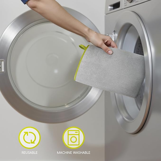 EKO Microfiber Cleaning Mitt for Stainless Steel – Lint-Free Reusable Polishing Cloth & Cleaning Glove, Machine Washable Streak-Free Cloth for Kitchen Appliances, Trash Can, Faucet, Mirror & Car