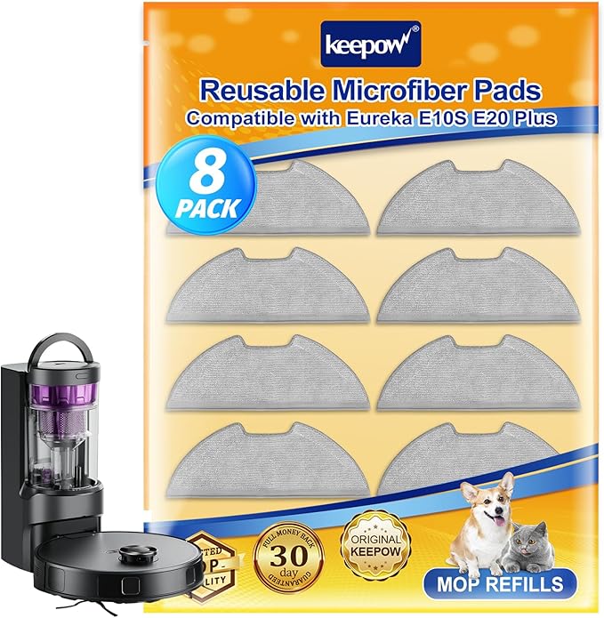 8PCS Vacuum Replacement Parts Compatible with Eureka E10s E20 Plus Robotic Robot Vacuum Cleaner Microfiber Cleaning Cloth, E10s Mop Pad Washable Reusable Replacement Part