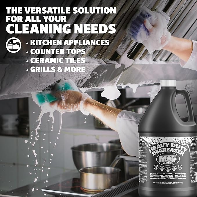 MA5x Heavy Duty Degreaser Cleaner | Indoor and Outdoor Formula | Commercial, Residential, Kitchen, Automotive and Equipment Degreaser and Cleaner | Gallon | Pack of 1