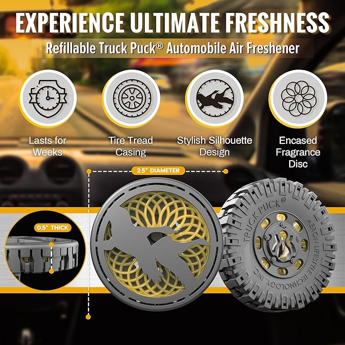 Drive Time Truck Puck Citrus Sky Fragrancee Car Air Freshener – Long-Lasting Car Deodorizer, Refillable Vent & Visor Clip Auto Air Freshener for Car, Truck & SUV, Premium Fragrance, Pack of 3