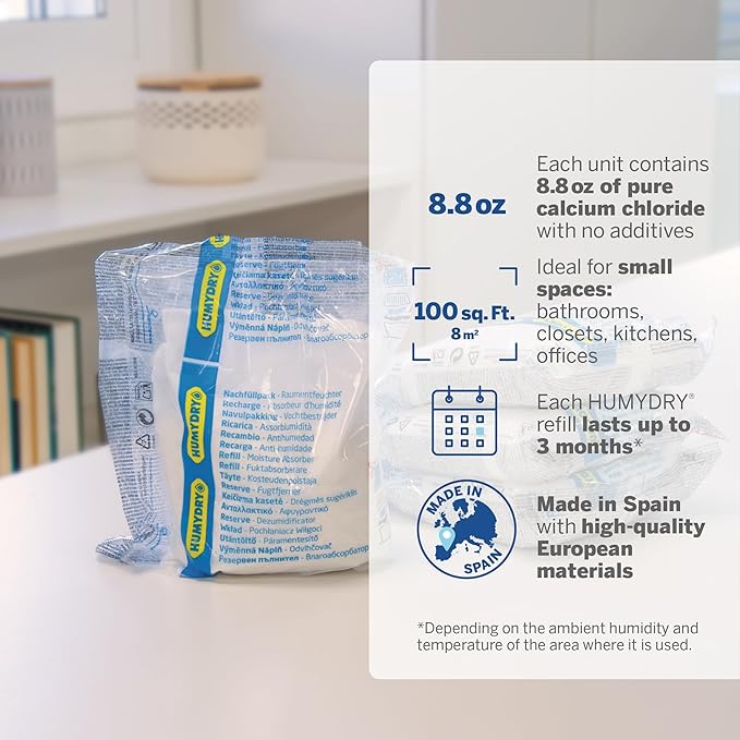 HUMYDRY Moisture Absorbers Refills for 8.8 Oz Dehumidifier, Pack of 6 Unscented Humidity Absorber Bags, Non Electric Refill Pack for Closets Bedrooms Bathrooms Laundry Rooms and Small Enclosed Spaces