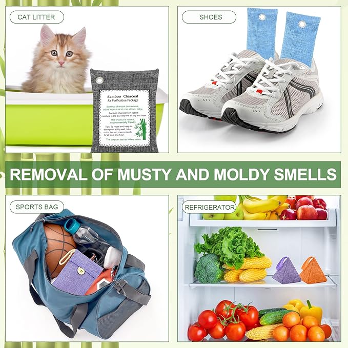 Bamboo Charcoal Bags Odor Absorber 4 Pack×500g Bamboo Charcoal Air Purifying Bags, for Car Air Fresheners, Odor Eliminator for Home，Shoe Deodorizer - Colorful-Activated Charcoal Odor Absorbers