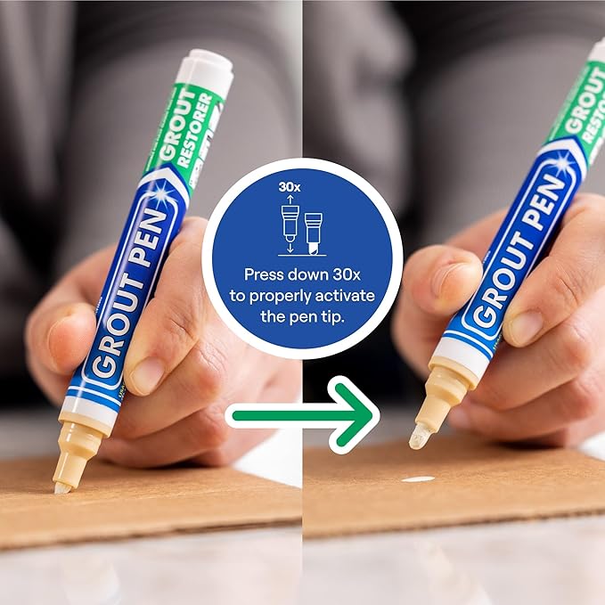 Grout Pen Cream Tile Paint Marker: Waterproof Grout Paint Pen, Tile Grout Colorant and Sealer Pen for Bathroom, Shower, Kitchen, More - Cream, Wide 15mm Tip (20mL)