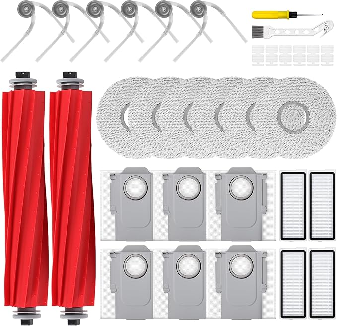 32 Pcs QV 35A Replacement Accessories Compatible with QV 35A / QV 35S Robot Vacuum, 2 Mainbrushes, 6 Scent Tablets, 4 HEPA Filters, 6 Dust Bags, 6 Mop Pads, 6 Side Brushes