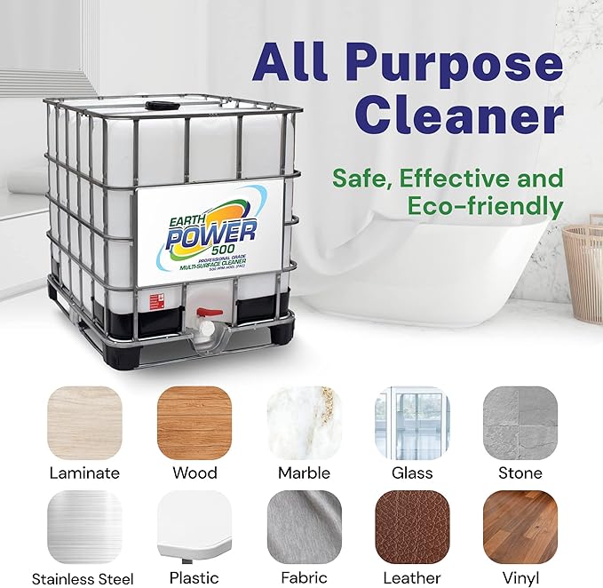 Earth Power Hypochlorous Acid 500 PPM Multipurpose Cleaner – Natural & Non-Toxic – Tile, Refrigerator, Shower, Countertop & Floor Cleaner – Family, Food & Pet Safe Cleaning Supplies – 500 Gallon