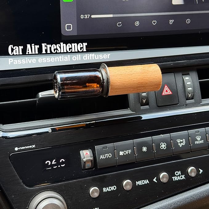 Lemon Car Scent 30 Days’ Refillable Odor Fighting Non-toxic Strong Natural Fresh Fragrance, Vent Clip Wood Diffuser & Pure Essential Oils Auto Air Freshener (1x Beech Diffuser + 10ml Oil)
