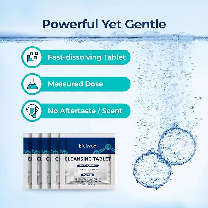Bluevua Cleansing Tablet, 20-Pack, Compatible with Countertop RO Systems, Chlorine Dioxide Formula, Removes Odors & Organic Buildup
