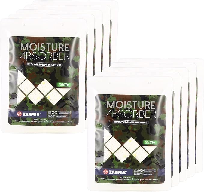 Moisture Absorbers for Gun Safe 7.5 oz/212g - Dehumidifier Prevents Corrosion - Protects Gear - Desiccant Removes Excess Moisture - Set of 10