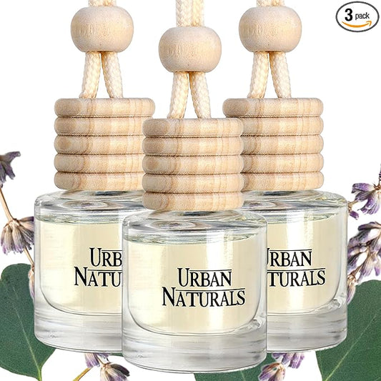 Urban Naturals Car Air Freshener Diffuser 3 Pack - Aromatherapy Essentials Scent, 45+ Days Long Lasting Fragrance, Made in USA, Glass & Wood, Hanging Design + Vent Cip, Easy to Use