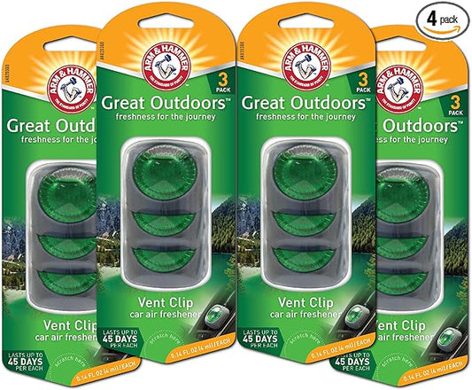 Arm & Hammer AH8203GO Great Outdoor Freshness Vent Clip for Car Air Freshener 4 Pack of 3 Piece in Each