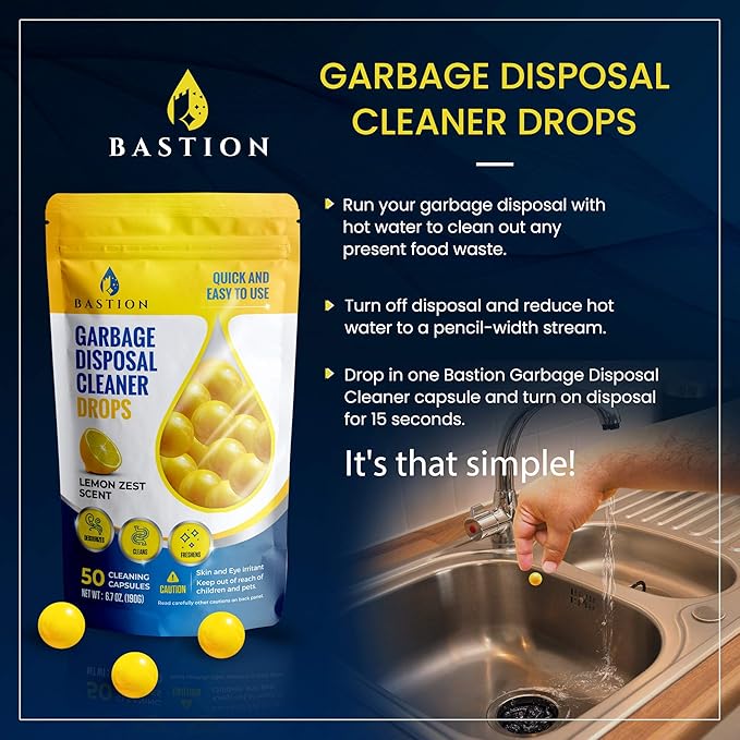 Garbage Disposal Cleaner and Deodorizer Drops Bundle -Orange & Lemon Scented Kitchen Sink Freshener Pods & Drain Odor Eliminator Disposer Care Balls by Bastion