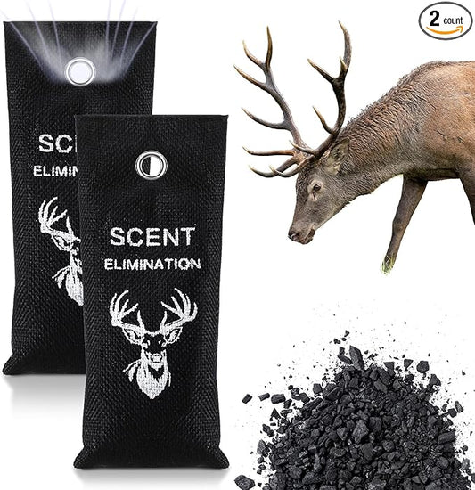 2 Pcs Scent Elimination for Hunting Charcoal Odor Absorber for Strong Odors Scent Away Elimination Hunting Accessories Long Lasting Eliminator Charcoal Bags for Hunters