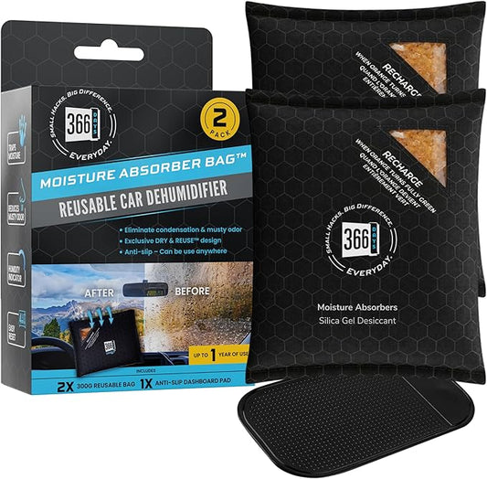 Dehumidifier & Moisture Absorber Bag – Reusable Silica Gel with Color-Changing Indicator – Eliminates Humidity & Musty Odors for Cars, RVs & Home (2)