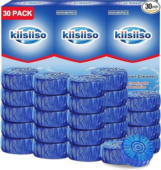 KIISIISO Automatic Toilet Bowl Cleaner Tablets, Bathroom Toilet Tank Cleaner, Blue Clean Bubbles, Strong Detergent Power, Long Lasting 300 Brushes, Mild Fresh Pine Fragrance (30 PCS)