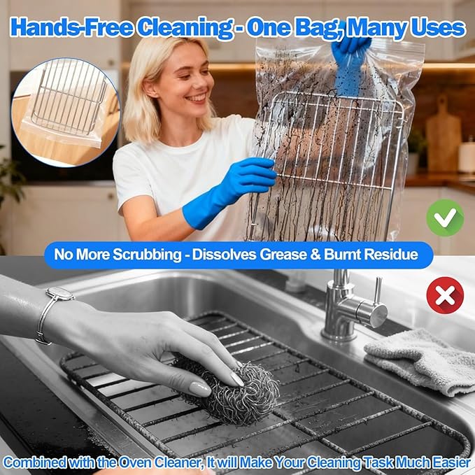 Oven Rack Cleaner Bags, Washing Degreaser Set, Soaking Oven Rack Cleaner with Material, Kitchen Cleaning Accessory for Stove Grilling Microwave, Toaster Cooking Baking Barbecue Roasting Camping