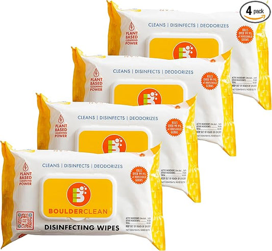 Boulder Clean Disinfecting Wipes, Fresh Lemon, Eco-Friendly Disinfectant, Multi-Surface Cleaning Wipes, On-The-Go Antibacterial Wipes, Kills Over 99.9% Germs, 72 Count (Pack of 4)