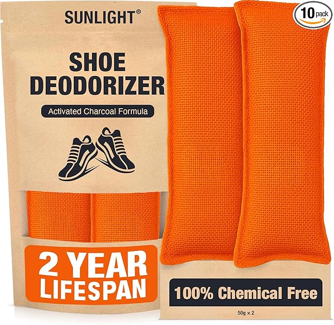 Sunlight® Shoe Deodorizer, Activated Charcoal Odor Absorber Bags, Chemical Free Odor Eaters for Shoes, Shoe Smell Remover Inserts, (50g, 2 Bags)