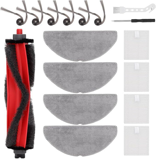 Replacement Accessories for Roborock Q7 M5: Parts for Roborock Robot Vacuum Q7 M5+/Q7 L5/Q7 L5+Series - 1 Main Brushes,4 Mop Pads,6 Side Brushes,4 Hepa Filters,1 Cleaning Tool,1 Screwdriver(17 pack)