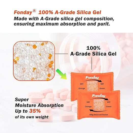 500g x 2 packs Fonday Rechargeable Silica Gel Car Dehumidifier Fast Reactivate Desiccant Bags, Large for Gun Safe Closet Basement Garage Storage Moisture Absorber