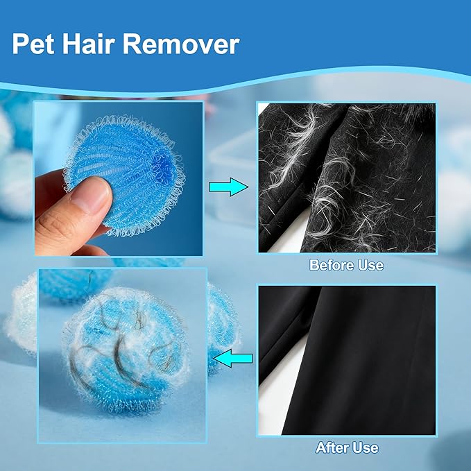 18PCS Pet Hair Remover for Laundry, Laundry Balls for Dog & Cat Reusable, Suitable for Washing Machines, Dryers, Easy Home Solution for Removing Pet Hair Catcher for Clothes, Bedding