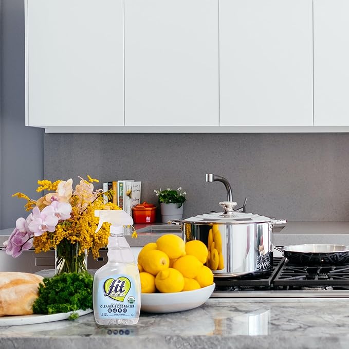 Fit Organic Multi-Surface Cleaner & Degreaser Spray – USDA Organic, Plant-Based, Biodegradable, Tough on Grease & Grime, Natural All-Purpose Spray for Kitchen, Bathroom, Oven & Toilet - (32oz)