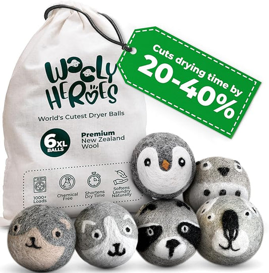 No More Dryer Sheets! XL Wool Dryer Balls 6-Pack, Reusable Laundry Softener & Static Reducer, Eco-Friendly, Long-Lasting, Safe for Sensitive Skin
