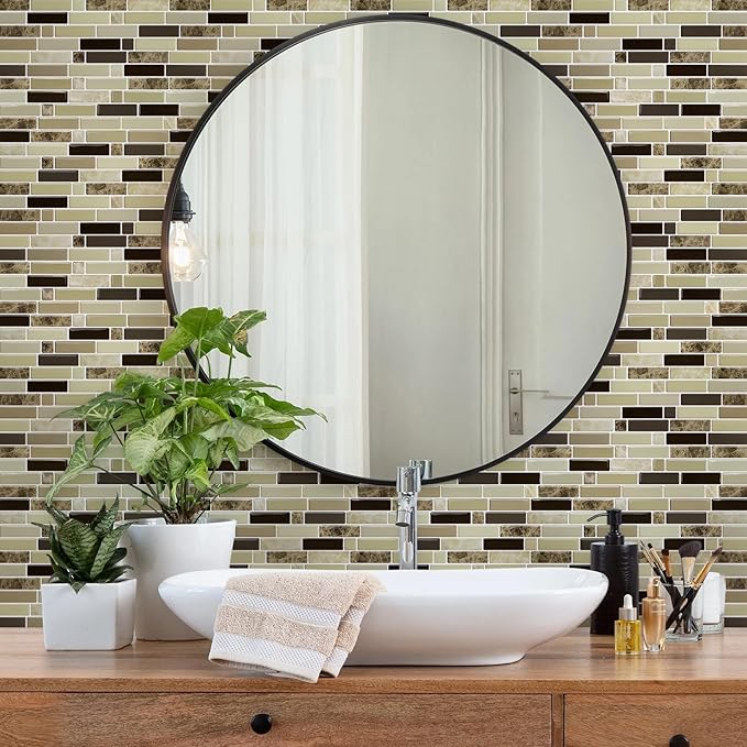 Vamos Tile 12" x 12" Peel and Stick Self Adhesive Kitchen Backsplash, Stick On Tile Backsplash for Kitchen & Bathroom(10 Sheets)