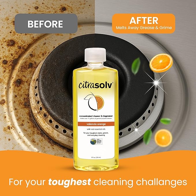 Citra Solv Concentrated Cleaner & Degreaser, Deodorizer, Paint & Adhesive Remover, for Home and Outdoor, Natural Orange Oil, Safe, Valencia Orange - 32 Fl Oz (2-Pack)