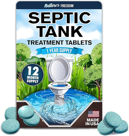 Nature's Freedom Septic Treatment Tablets ??1 Year Supply, Small Yet Powerful Enzyme Formula, Prevents Backups, Odors & Clogs, Made in the USA