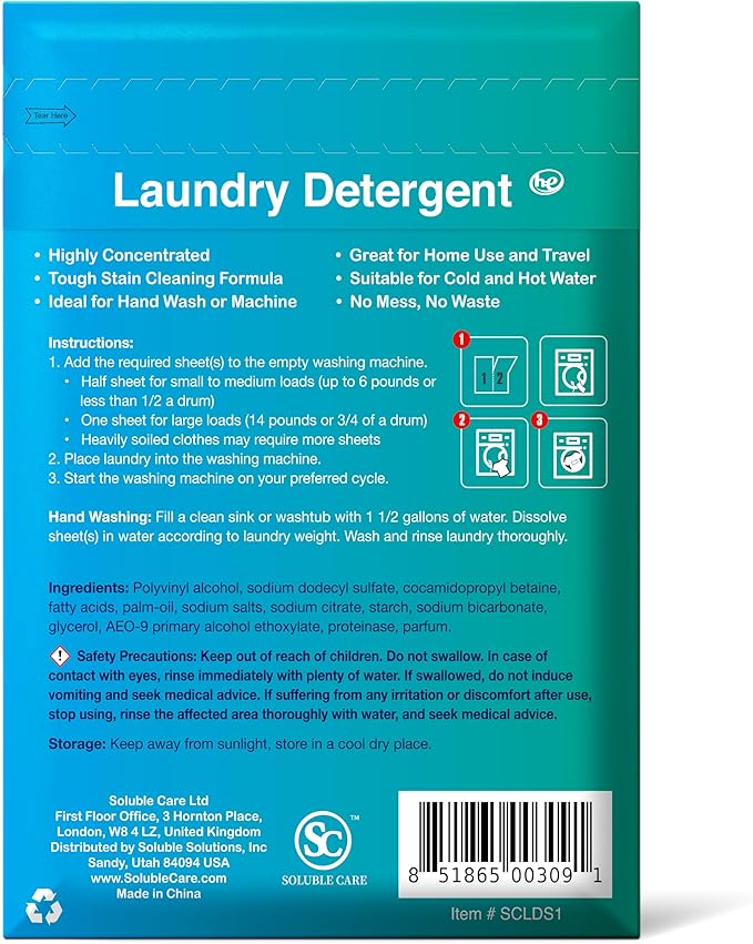 60 Loads Laundry Detergent Sheets (Ultra-Concentrated, Earth Friendly, Sustainable, Liquid-Free Solution), Includes Free 4-Sheet Bonus Pack - Fresh Scent