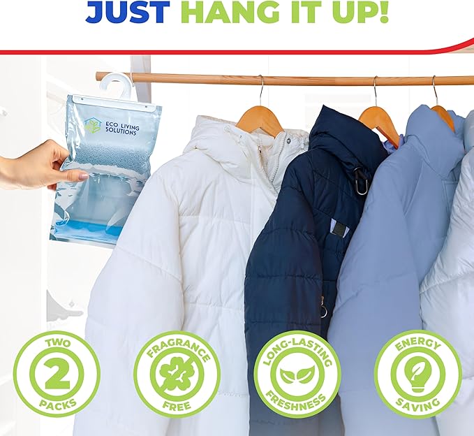 Moisture Absorber Packets, Fragrance Free, Humidity Absorber, Hanging Closet Dehumidifier Bags, Eliminates Odors for Fresher Air, Ideal for Closet