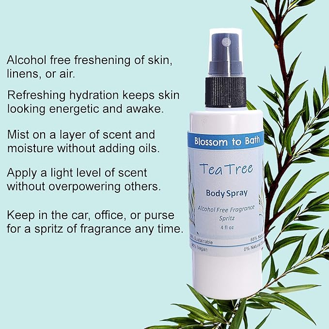 Blossom to Bath Tea Tree Body Spray (4 Ounce) - Pure Essential Oil Fragrance - Energizes Skin with an Invigoratingly Clean Scent