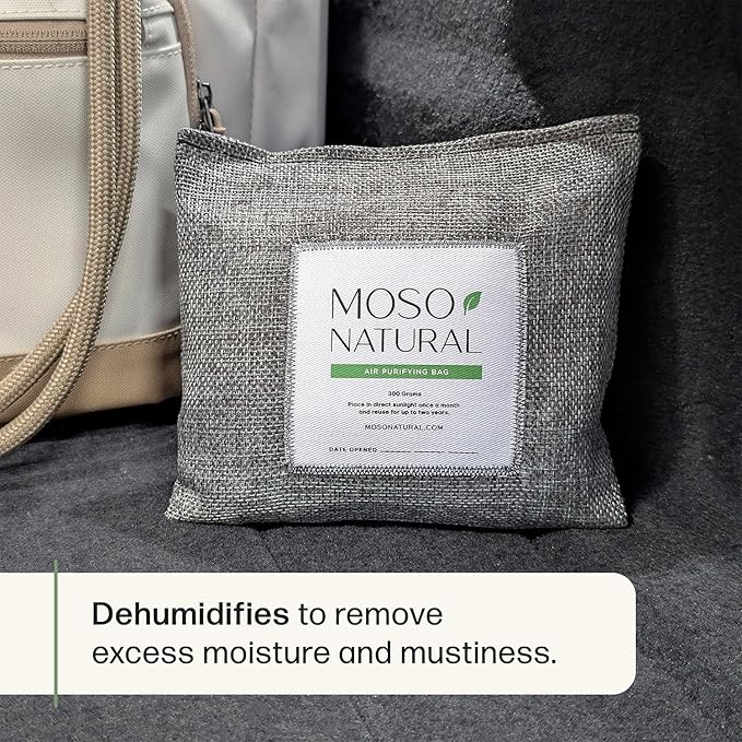 Moso Natural Charcoal Odor Absorber for Cars, 300g Bamboo Charcoal Air Purifying Bag, Unscented Odor Eliminator, Lasts Up to 2 Years, HGTV Editors’ Pick