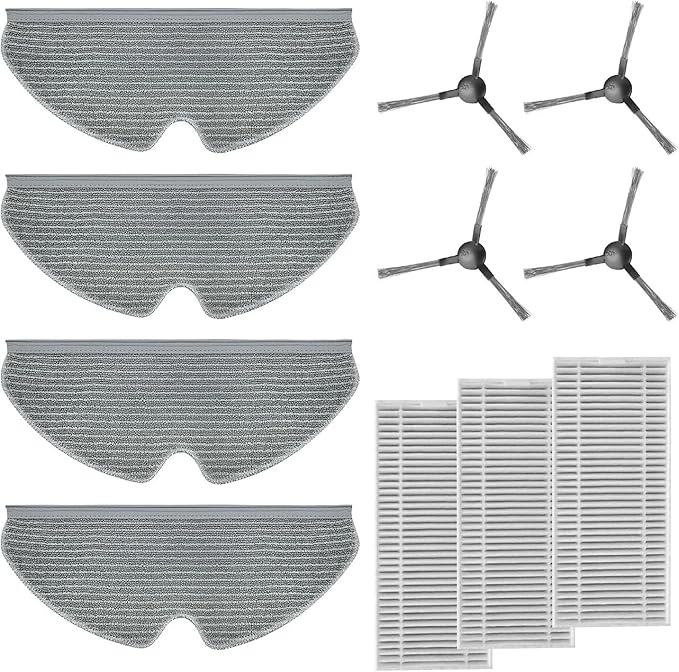T7S Robot Vacuum and Mop, Replacement Accessories, Mop Pads (4 Packs) & Filters (3 Packs) & Side Brushes (2 Pairs)