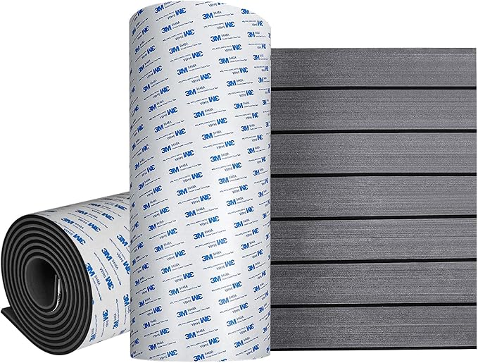 OCEANBROAD EVA Foam Boat Flooring with 3M Adhesive Backing Marine Self-Adhesive Decking 96''x45.6''/36''/28.8''/16.8'', 48''x16.8'' Faux Teak Sheet for Jon Boats Swim Platform Helm Pad RV Floor