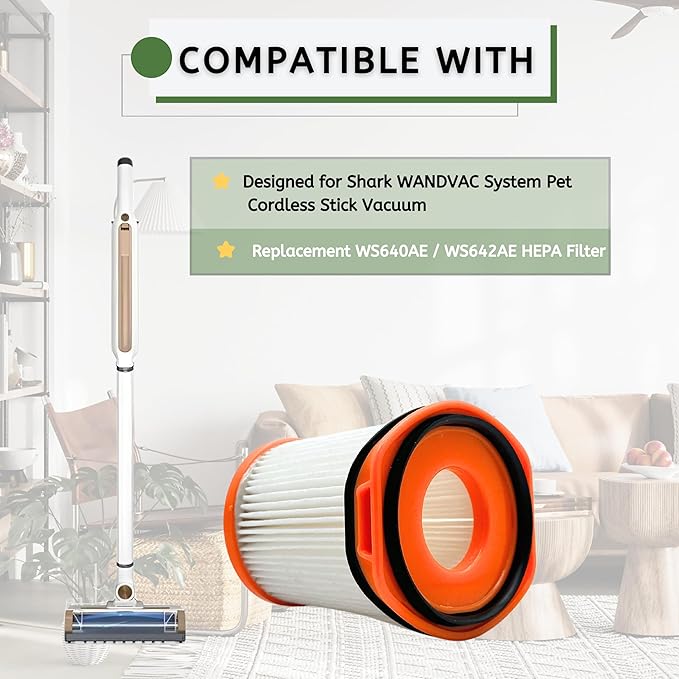 Nispira WS642AE WS640AE HEPA Filter Replacement for Shark Vacuum Wandvac Self-Empty System Ultra-Lightweight Powerful Cordless Stick, 3 Packs