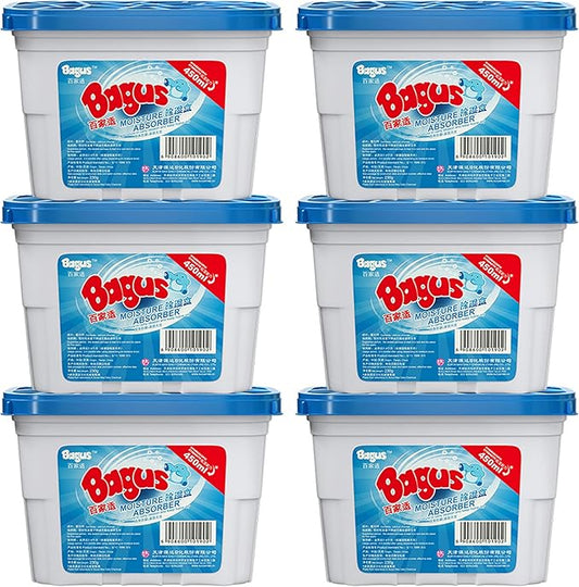 Moisture absorbers Boxes (6 Pack) - 10.5 Oz, Dehumidification Box, Moisture Absorber for Closet, Bathroom, Storage, Kitchens, Basement, Laundries, Spaces, Studies, Car, Boats, RVs, Boat. (6 Pack)