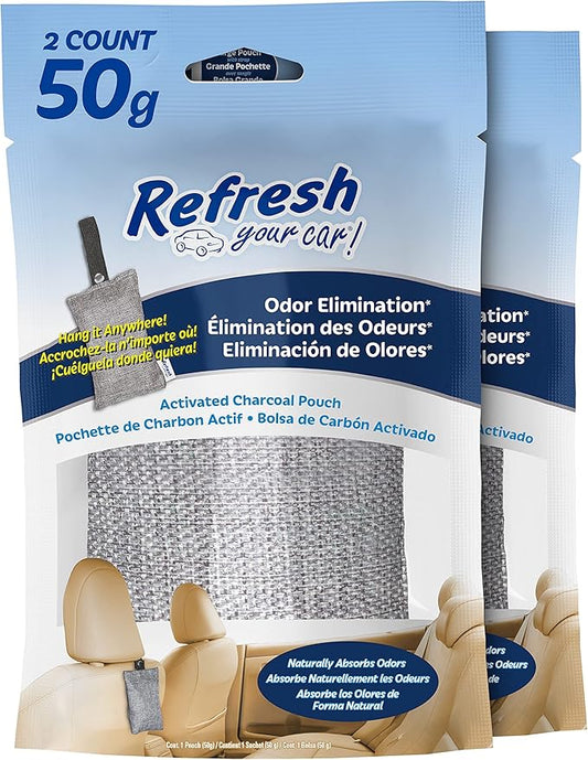 Refresh Your Car! Car Air Freshener And Deodorizer, Odor Eliminator Charcoal Deodorizer Bags, Set Of 2, Fragrance Free